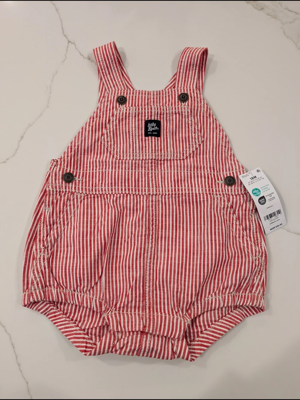 OshKosh B'gosh Red & White Striped Infant Overalls Romper